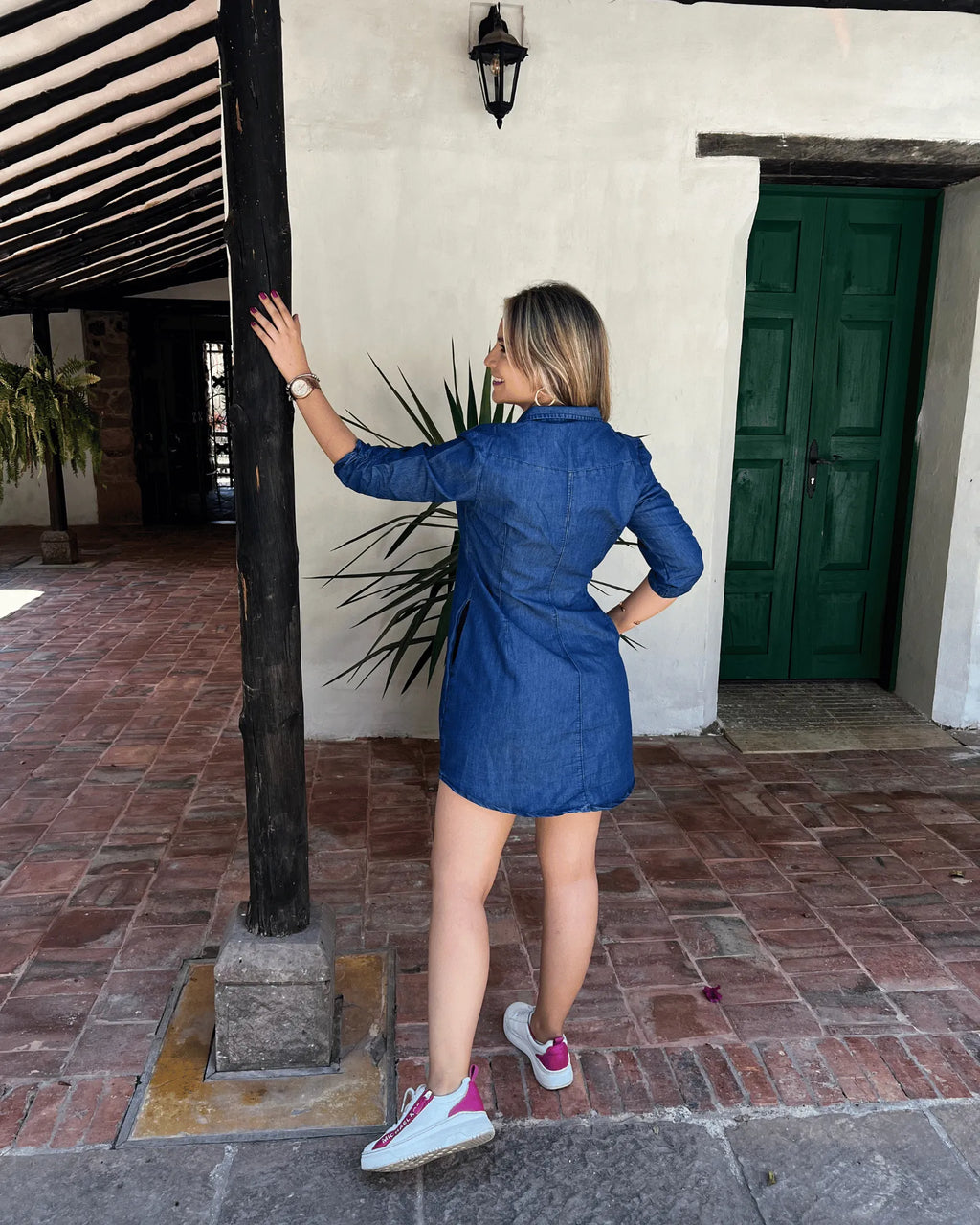 Vestido índigo 3/4 corto