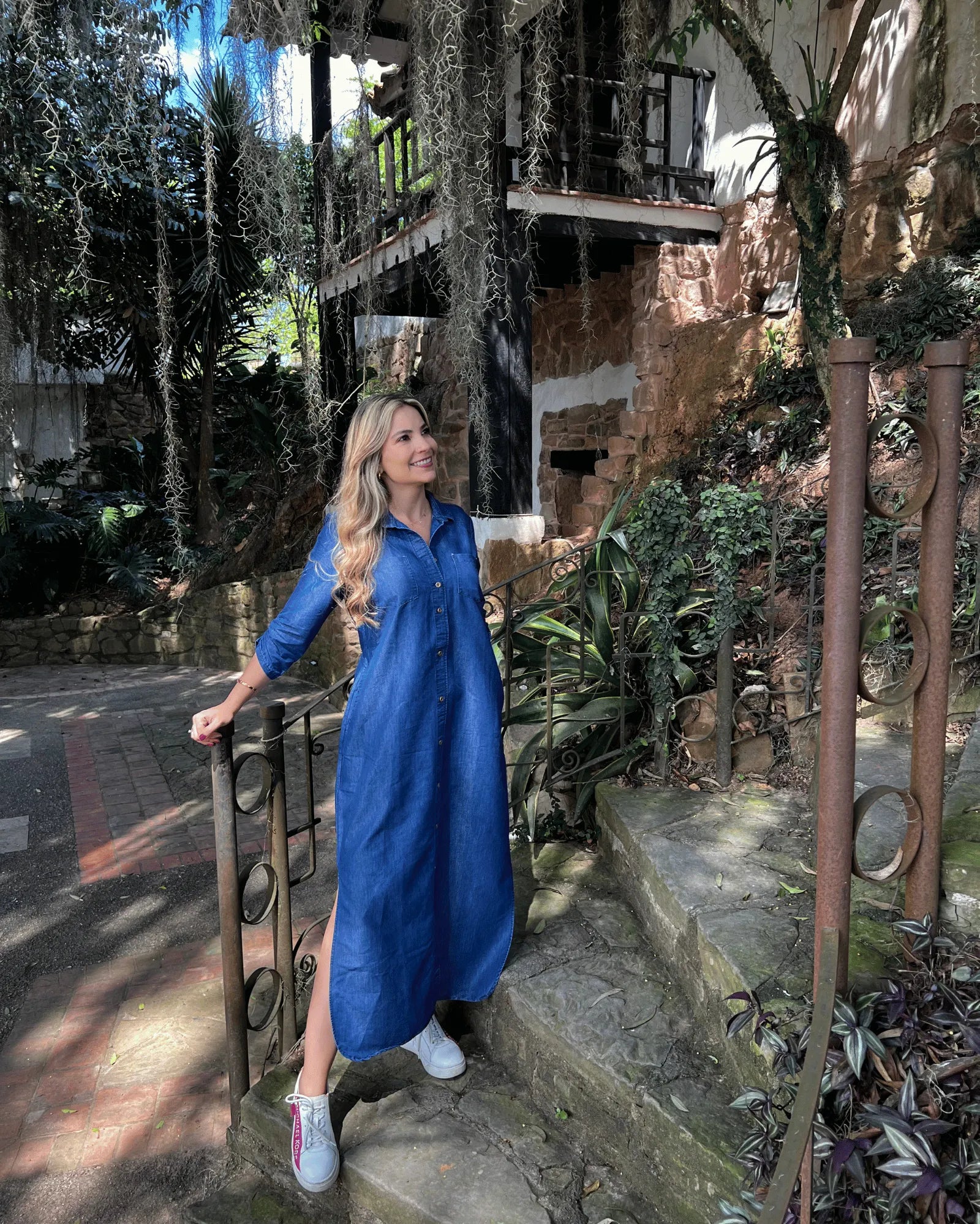 Vestido índigo 3/4 largo