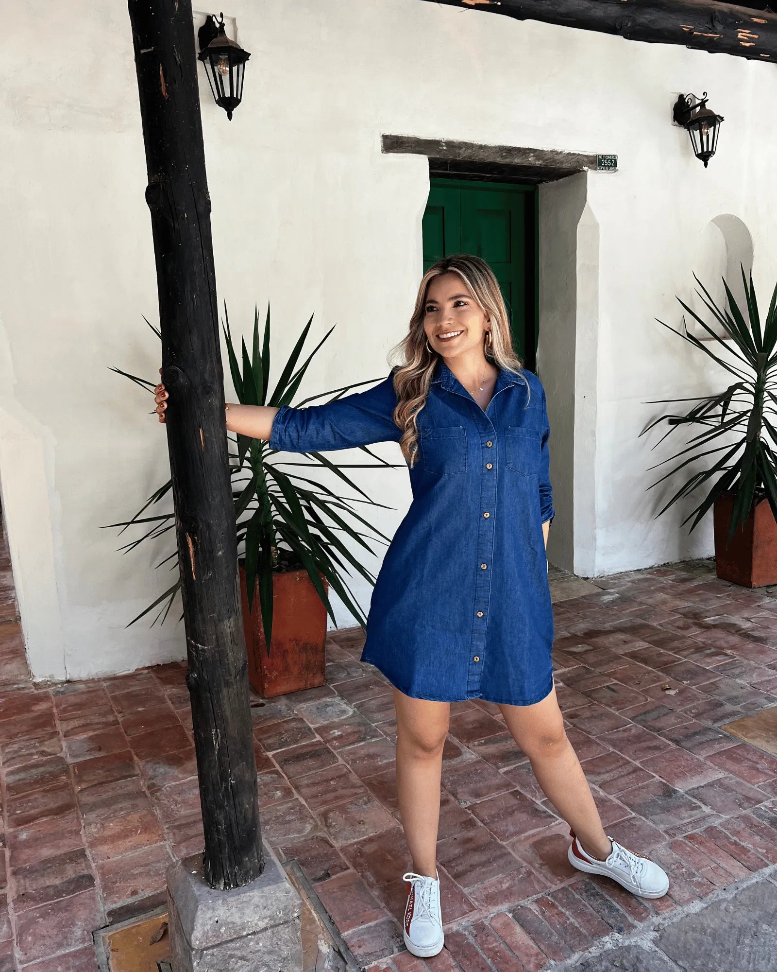 Vestido índigo 3/4 corto