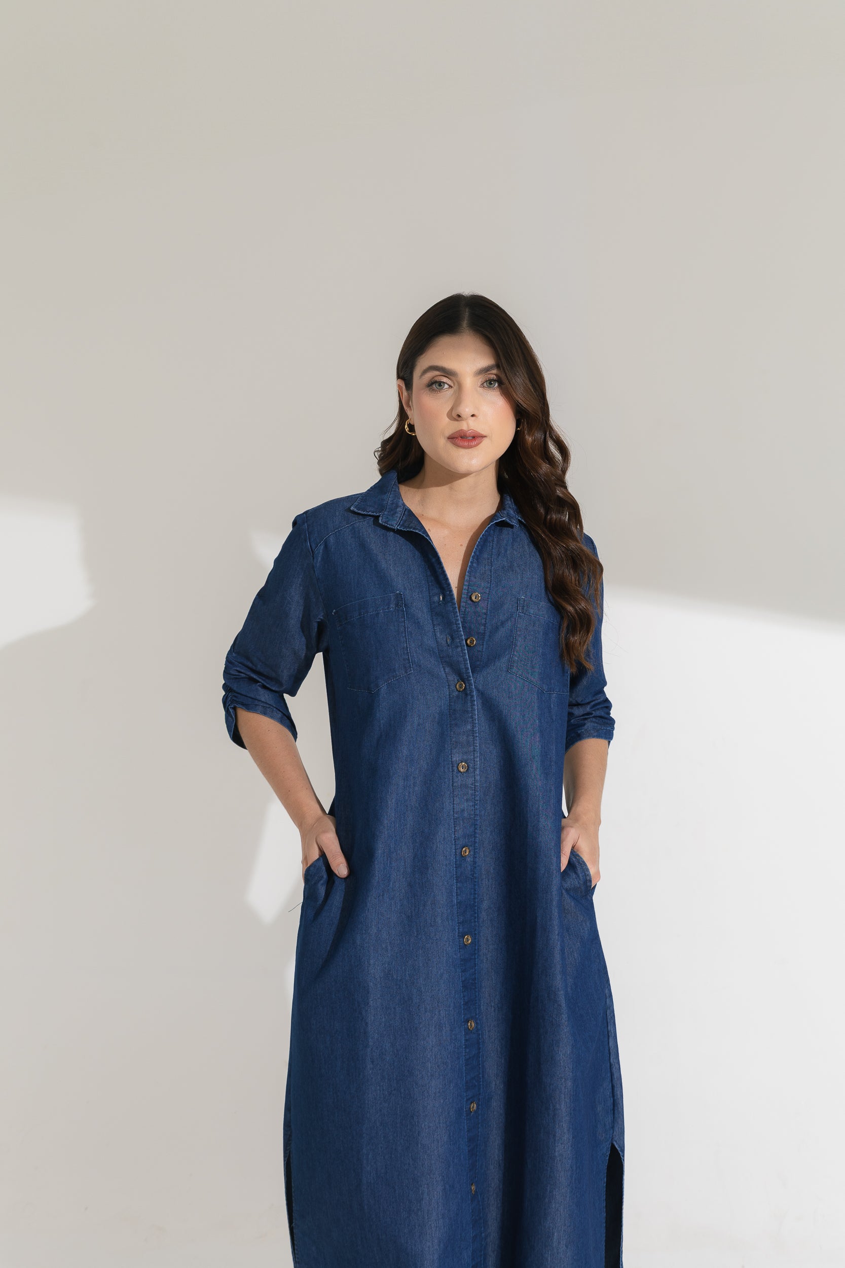 Vestido índigo 3/4 largo