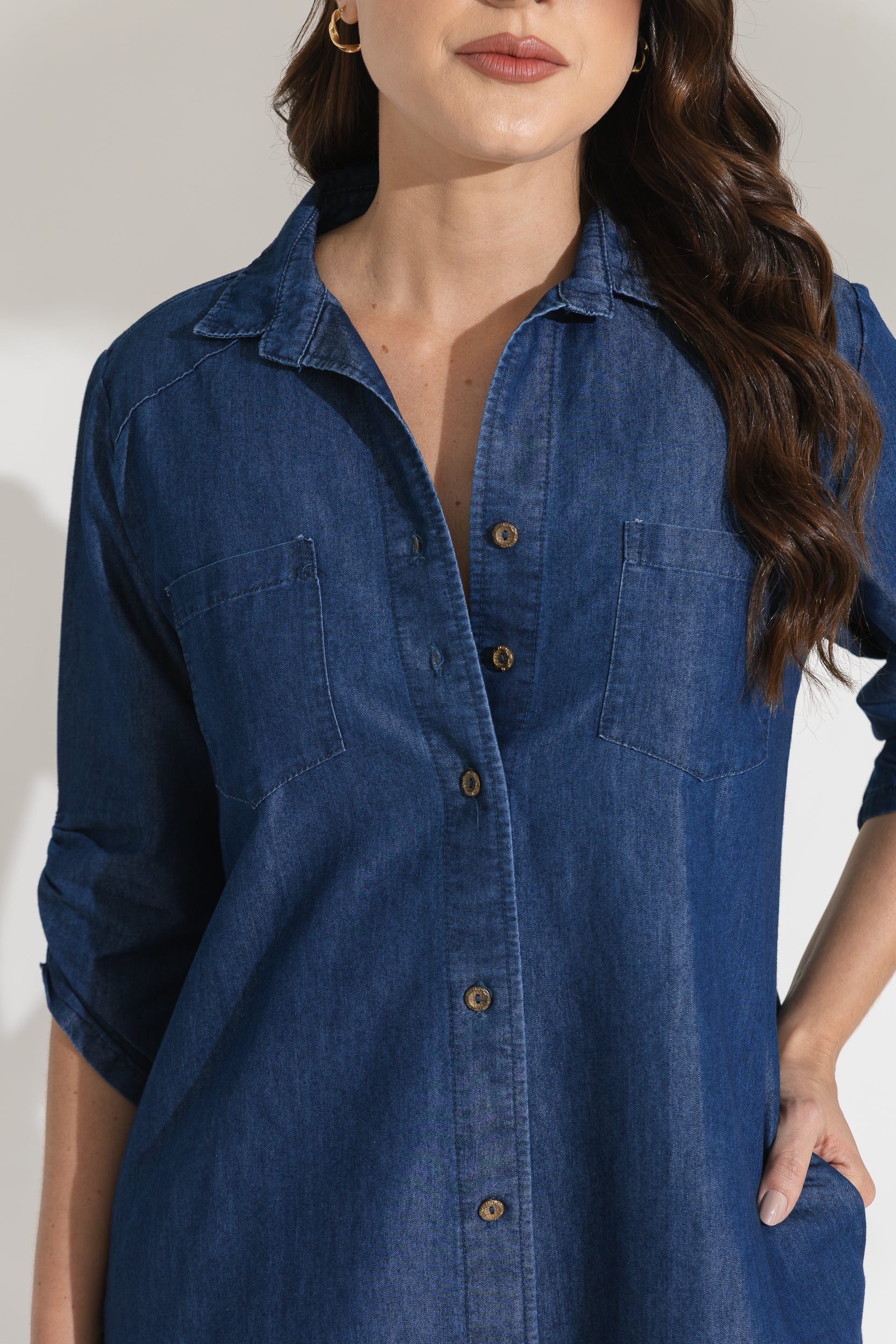 Vestido índigo 3/4 largo