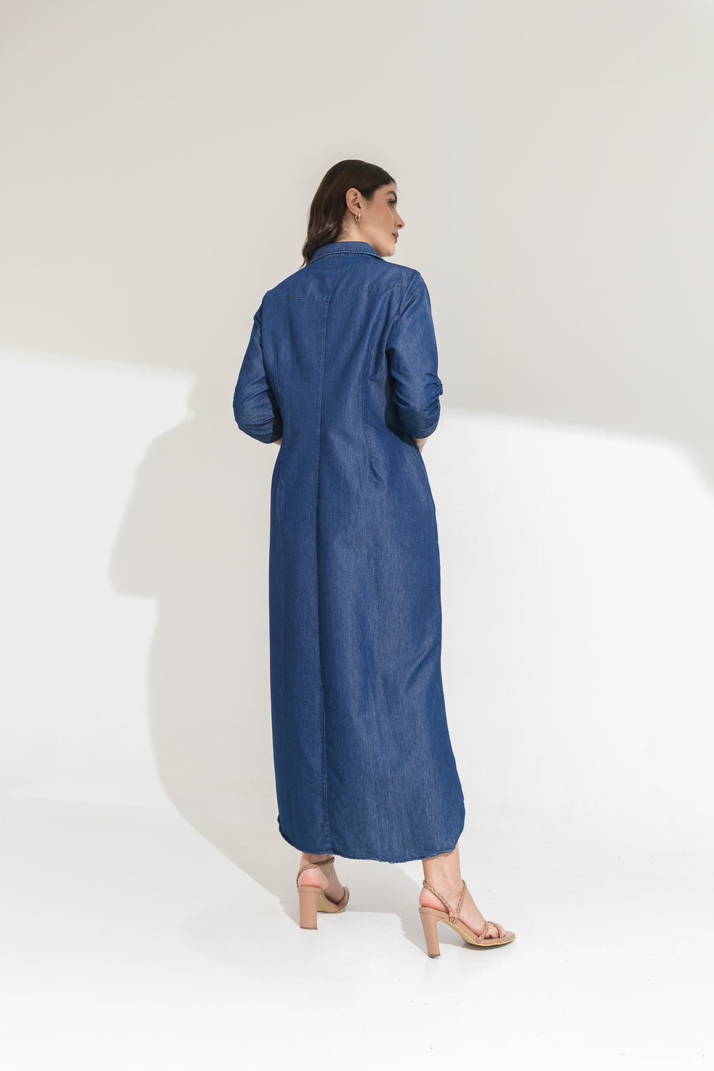 Vestido índigo 3/4 largo